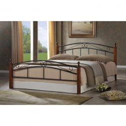 Кровать AT-8077 дерево гевея/металл, 160*200 см (Queen bed), красный дуб/черный
