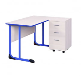 Стол учителя с тумбой 1350х650 с антивандальной полиуретановой кромкой Голубой/Серый