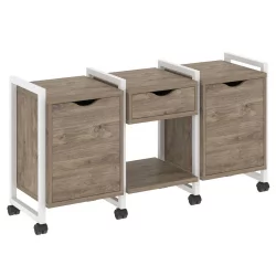 Тумба на колесных опорах наборная. Вариант №7 LOFT VR.L-TN-7.K Металл белый Тиквуд темный