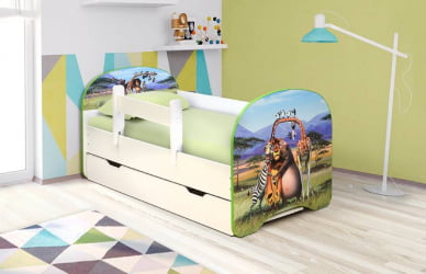 Кровать детская с фотопечатью с 1 ящиком 700*1400 Мадагаскар