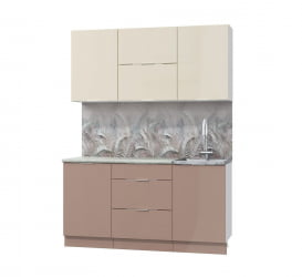 Встроенная кухня Асти-латте 1.6, белый/ ваниль глянец/ кофе с молоком/ ПФ королевский опал (б/с 500)