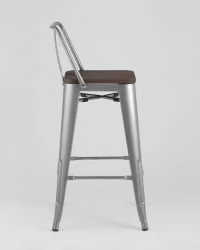 Стул полубарный Tolix Wood со спинкой Серебристый