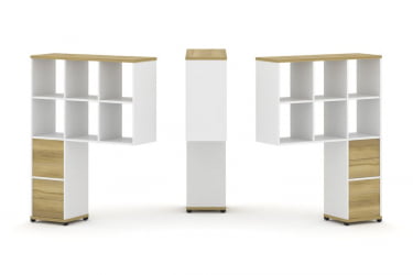 Надставка на стол высокая двухсторонняя + задняя стенка (2 шт.) + блок с 2-мя ящиками (2 шт.) CONCEPT CN.DNV-008 Дуб Винченцо Белый бриллиант Черный металл