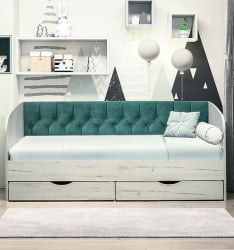 Кровать с продольной мягкой спинкой Софа №13 (800х1900) Ясень Анкор светлый Велюр 328