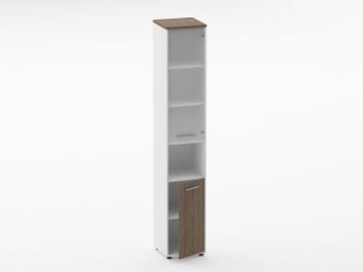 Шкаф 5 узкий верх стеклянная дверь, низ закрытый, с нишей Deka 10.23.18Пр Дуб Верцаска/Белый