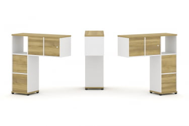 Надставка на стол низкая двухсторонняя + задняя стенка (4 шт.) + блок с 2-мя ящиками (2 шт.) + распашной фасад (2 шт.) CONCEPT CN.DNN-004 Дуб Винченцо Белый бриллиант Черный металл