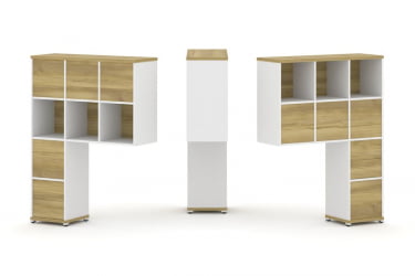 Надставка на стол высокая двухсторонняя + задняя стенка (8 шт.) + блок с 2-мя ящиками (2 шт.) CONCEPT CN.DNV-006 Дуб Винченцо Белый бриллиант Белый металл