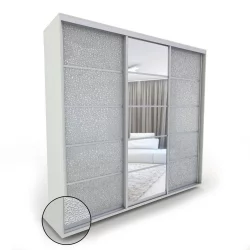 Шкаф-купе трехстворчатый с зеркалом Акцент-Квадро КЛ 2400х600 Выбеленное дерево