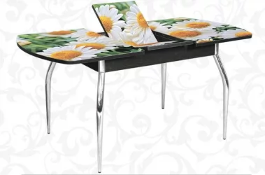 Стол раздвижной 1,45 Грация, СТЕКЛО, опоры изогнутые ХРОМ, Дуб беленый/R007