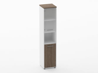 Шкаф 4 узкий верх стеклянная дверь, низ закрытый, с нишей Deka 10.19.18Л Дуб Верцаска/Белый