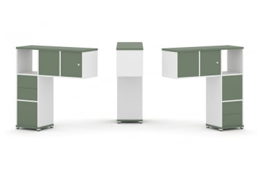 Надставка на стол низкая двухсторонняя + задняя стенка (4 шт.) + блок с 2-мя ящиками (2 шт.) + распашной фасад (2 шт.) CONCEPT CN.DNN-004 Кобо Белый бриллиант Белый металл