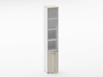 Шкаф 5 узкий верх стеклянная дверь, низ закрытый, две полки открытые Deka 10.23.19Л Дуб Сантана светлый/Белый