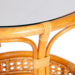 Комплект PELANGI 02/15 ( стол со стеклом + 4 кресла ) [с подушками] ротанг, кресло 65х65х77см, стол диаметр 64х61см, Honey (мед)