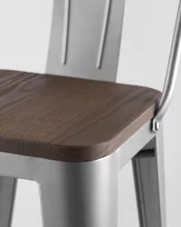 Стул полубарный Tolix Wood со спинкой Серебристый