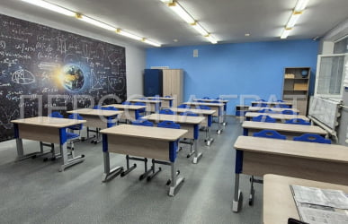 Парта одноместная Де Гласси Н (рост 3-5)  ЛДСП Дуб Сантана/ Металл Серый+Синий