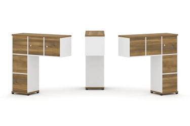 Надставка на стол низкая двухсторонняя + задняя стенка (5 шт.) + блок с 1-м ящиком (2 шт.) + распашной фасад (3 шт.) CONCEPT CN.DNN-006 Сандал Янтарный Белый бриллиант Черный металл