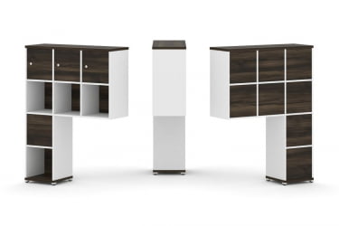 Надставка на стол высокая односторонняя + задняя стенка (8 шт.) + распашной фасад (3 шт.) + блок с 2-мя ящиками (1 шт.) CОНCЕПТ CН.ОНВ-004 Дуб Мали Белый бриллиант Белый металл / CONCEPT CN.ONV-004