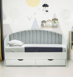 Кровать с продольной мягкой спинкой Софа №12 (800х1900) Дуб Крафт серый Велюр 338