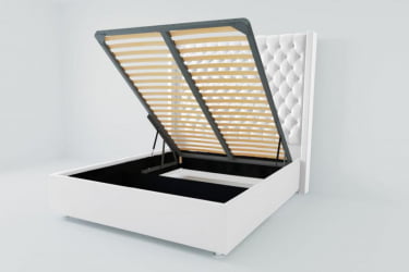 Мягкая интерьерная кровать "Версаль Люкс" с подъемным механизмом Материал фасада: Искусственная кожа; Спальное место: 1200х2000 мм; Цвет фасада: Белый; Цвет корпуса: Белый 