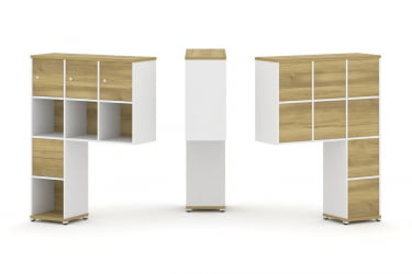 Надставка на стол высокая односторонняя + задняя стенка (8 шт.) + распашной фасад (3 шт.) + блок с 2-мя ящиками (1 шт.) CОНCЕПТ CН.ОНВ-004 Дуб Винченцо Белый бриллиант Белый металл / CONCEPT CN.ONV-004