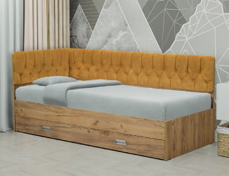 Кровать с продольной мягкой спинкой (левая) Софа №16 (800х2000) Дуб Крафт золотой Велюр 016