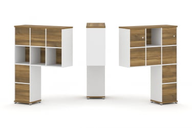 Надставка на стол высокая двухсторонняя + задняя стенка (8 шт.) + блок с 1-м ящиком (2 шт.) + распашной фасад (2 шт.) CONCEPT CN.DNV-007 Сандал Янтарный Белый бриллиант Белый металл