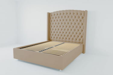 Мягкая интерьерная кровать "Берлин Люкс" с ортопедическими латами (металл) Материал фасада: Велюр; Спальное место: 2000х2000 мм; Цвет фасада: Светло серый; Цвет корпуса: Светло серый 