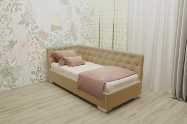 Детская кровать 120 190 ВЕРСАЛЬ С ОРТОПЕДИЧЕСКИМ ОСНОВАНИЕМ (BERHOUSE) Цвет фасада: Светло коричневый; Материал фасада: Металл/Велюр; Спальное место: 1200х1900