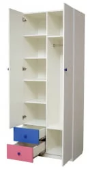 Шкаф дверный комбинированный с ящиками и зеркалом Радуга Белый/Лайм/Синий