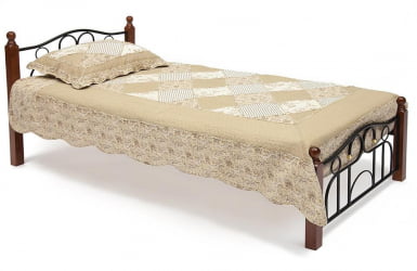 Односпальная кровать AT-808 дерево гевея/металл, 90*200 см (Single bed), красный дуб/черный