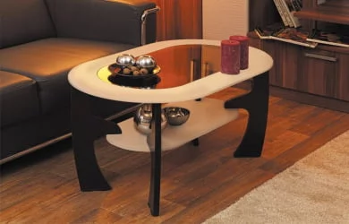 Стеклянный журнальный стол со вставкой из стекла овальный Дуб беленый Венге