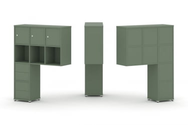 Надставка на стол высокая односторонняя + задняя стенка (8 шт.) + блок с 2-мя ящиками (2 шт.) + распашной фасад (3 шт.) CONCEPT CN.ONV-006 Кобо Белый металл