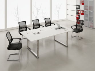 Стол системы БЭНЧ, переговорный, конечный ГЛОСС ЛИНЕ НСПК-П.928 Белый Премиум / GLOSS LINE