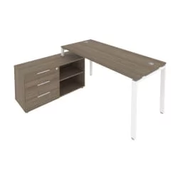 Рабочая станция на П-образном м/к с опорной тумбой левая Metal System Б.РС-СТС-2.4 Л Вяз/Белый