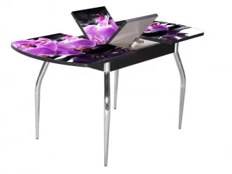 Стол раздвижной 1,45 Грация, СТЕКЛО, опоры изогнутые ХРОМ, Венге/R045