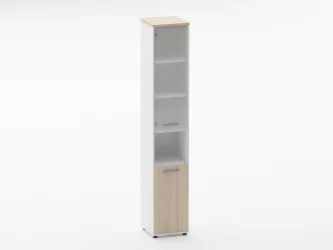 Шкаф 5 узкий верх стеклянная дверь, низ закрытый, с нишей Deka 10.23.18Л Туя/Белый