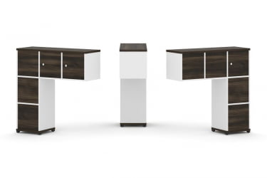 Надставка на стол низкая двухсторонняя + задняя стенка (5 шт.) + блок с 1-м ящиком (2 шт.) + распашной фасад (3 шт.) CONCEPT CN.DNN-006 Дуб Мали Белый бриллиант Черный металл