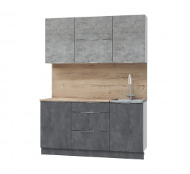 Встроенная кухня Асти-бетон 1.6, белый/бетон светлый/ бетон темный/ ПФ дуб бунратти (б/с 500)