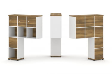 Надставка на стол высокая односторонняя + задняя стенка (8 шт.) + распашной фасад (3 шт.) + блок с 2-мя ящиками (1 шт.) CONCEPT CN.ONV-004 Сандал Янтарный Белый бриллиант Черный металл