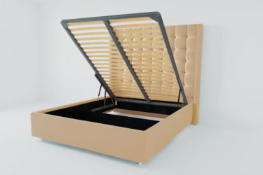 Мягкая интерьерная кровать "Венеция Люкс" с подъемным механизмом Материал фасада: Искусственная кожа; Спальное место: 2000х2000 мм; Цвет фасада: Бежевый; Цвет корпуса: Бежевый 