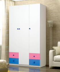 Шкаф 3-х дверный с ящиками Радуга Белый/Желтый/Синий