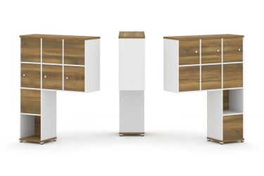 Надставка на стол высокая двухсторонняя + задняя стенка (8 шт.) + распашной фасад (6 шт.) CONCEPT CN.DNV-009 Сандал Янтарный Белый бриллиант Белый металл