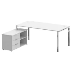 Стол рабочий руководителя с опорной тумбой левый METAL SYSTEM DIRECT БГ.СРТ-5.9 Л Белый