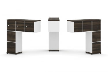 Надставка на стол низкая односторонняя + задняя стенка (5шт.) + блок с 2-мя ящиками (2шт.) + распашной фасад (3 шт.) CONCEPT CN.ONN-005 Дуб Мали Белый бриллиант Черный металл