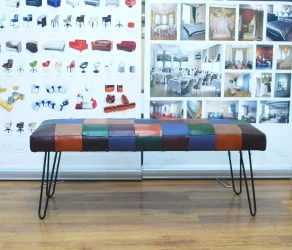 Банкетка Лейд 1200x400 натуральная кожа пэчворк