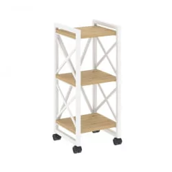 Стеллаж на колесных опорах - 3 полки LOFT  VR.L-MST.K-3.4 Металл белый Тиквуд светлый