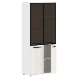 Шкаф комбинированный  с дверьми в металлической раме ЕДИС ЕХCС 85.7 Ясень Траун Черный Белый / EDIS EHCS