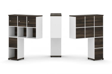 Надставка на стол высокая односторонняя + задняя стенка (8 шт.) + распашной фасад (3 шт.) + блок с 2-мя ящиками (1 шт.) CONCEPT CN.ONV-004 Дуб Мали Белый бриллиант Черный металл