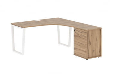 Стол эргономичный с тумбой правый ЕДИС ЕВCЕТ 1518 Р Дуб Денвер светлый Белый / EDIS EVCET R