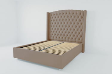 Мягкая интерьерная кровать "Берлин Люкс" с ортопедическими латами (металл) Материал фасада: Велюр; Спальное место: 2000х2000 мм; Цвет фасада: Серый; Цвет корпуса: Серый 